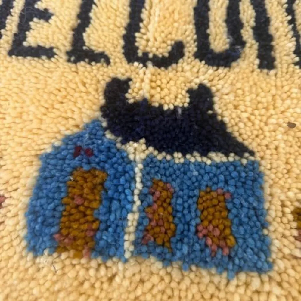 Large Vintage Latchhook Welcome Doormat or wall decor